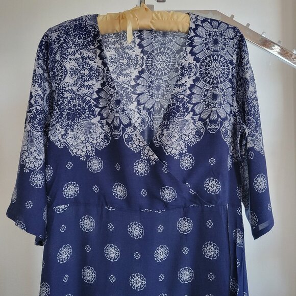 BiuBiu Dresses & Skirts - Biubiu Women’s Long Wrap Short Sleeve Navy Blue Boho Bohemian Maxi Dress (Size: